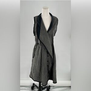 Cynthia Ashby Black Oversized Lagenlook Dress Tunic Button Up Overcoat Size XS